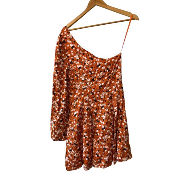 Free People Jules One Shoulder Mini Dress Ditzy Orange Floral Print 4 - Picture 4 of 8